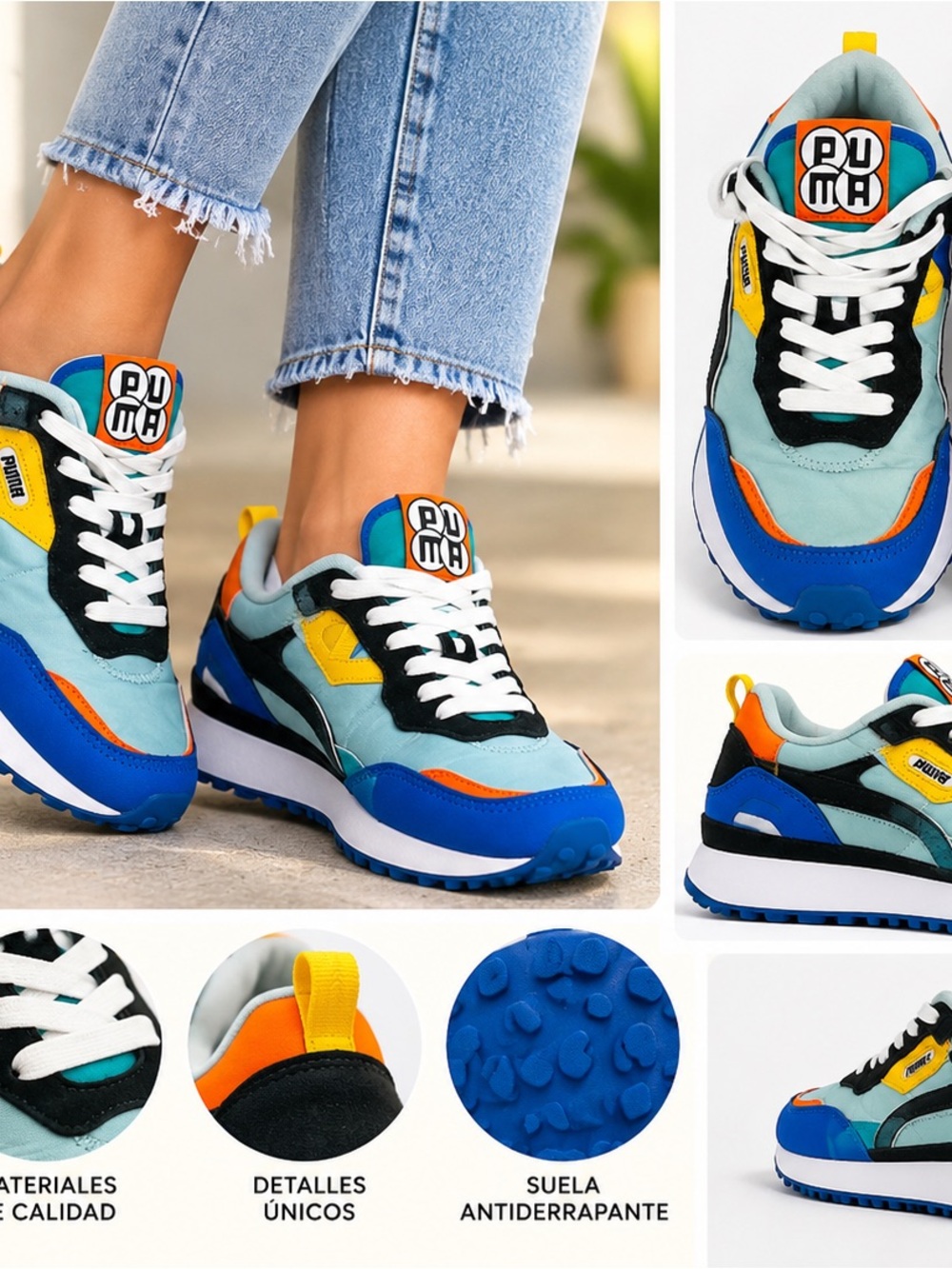 Puma Women’s Blue, Yellow & Orange Colorblock Sneakers